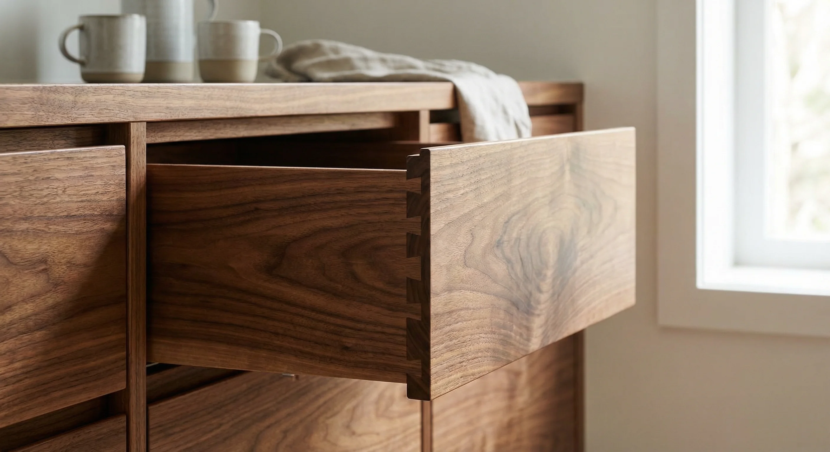 Custom walnut cabinet joinery